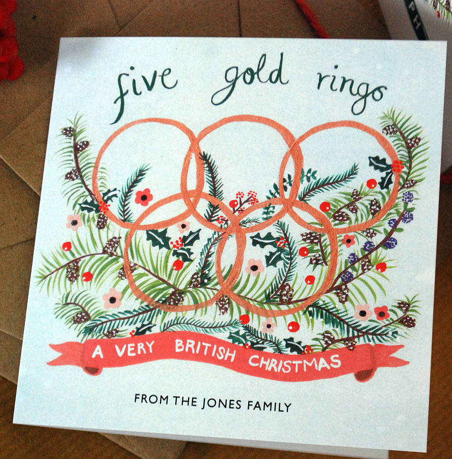 Personalised 'Five Gold Rings' Xmas Cards By Ten and Sixpence