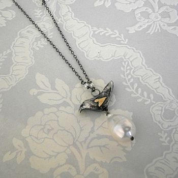 Silver Blackbird With Gold Heart And Pearl, 3 of 3