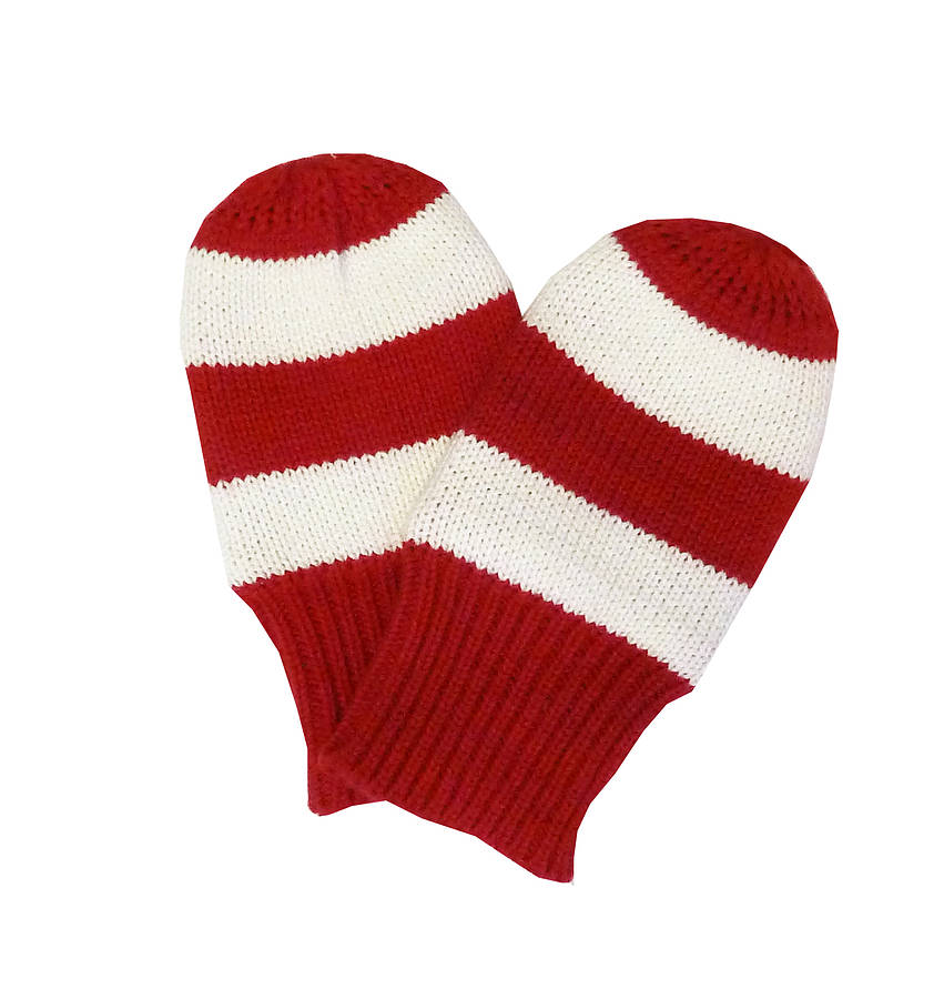 Red & White Stripe Knitted Mitts By Toby Tiger | notonthehighstreet.com