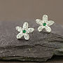 Emerald And Silver Flower Earrings, thumbnail 1 of 3
