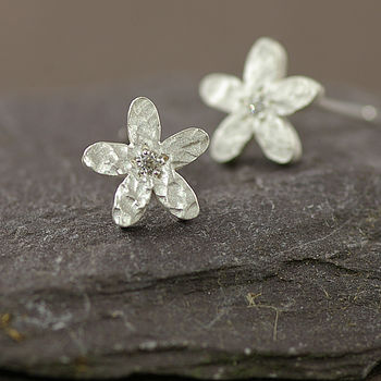 Silver And Diamond Flower Earrings, 3 of 5
