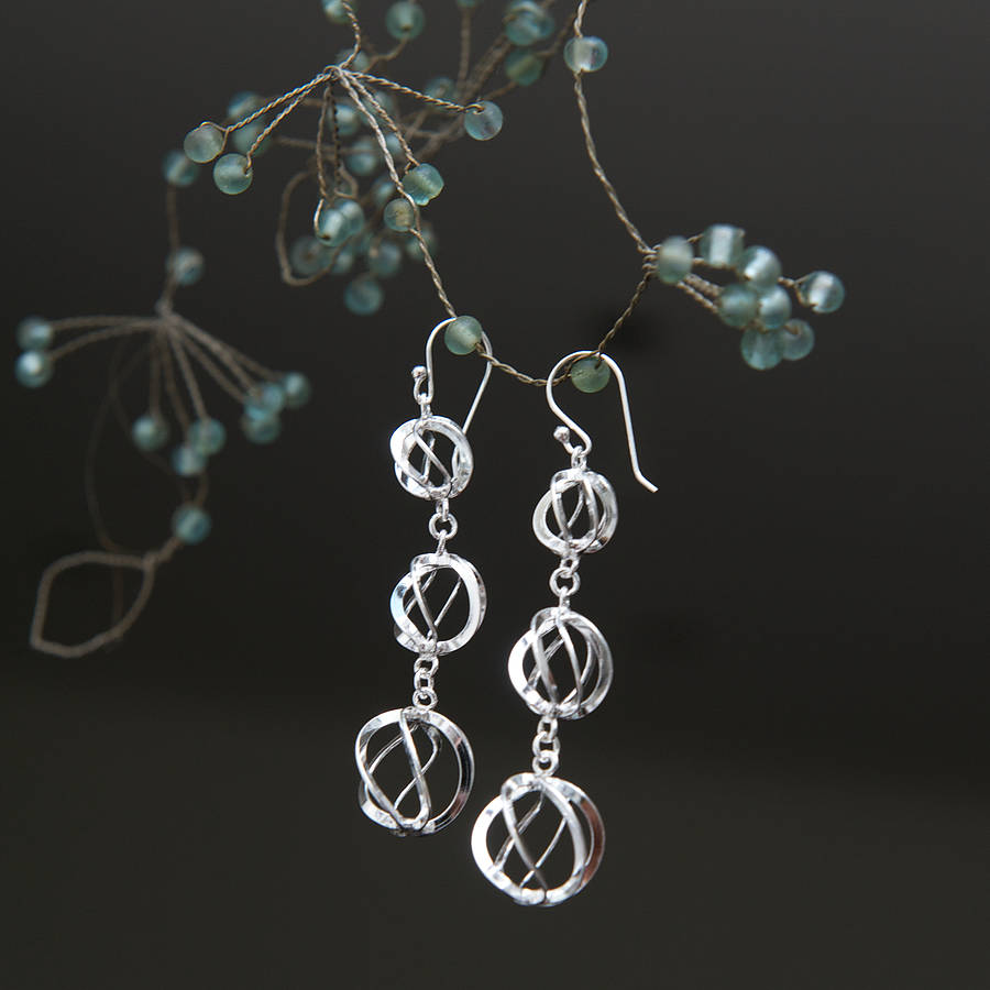 triple spiral ball silver earrings by rochelle shepherd jewels. gold