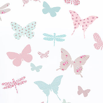 Vintage Floral Butterfly Fabric Wall Stickers, 2 of 4