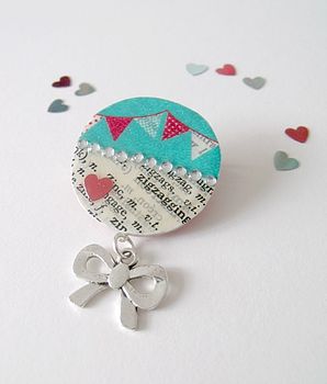 Bunting Upcycled Vintage Paper Brooch, 2 of 4