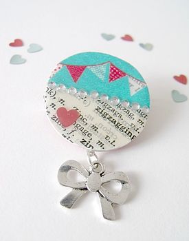 Bunting Upcycled Vintage Paper Brooch, 3 of 4
