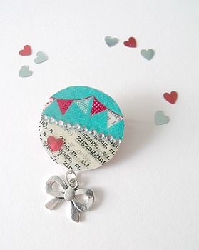 Bunting Upcycled Vintage Paper Brooch, 4 of 4
