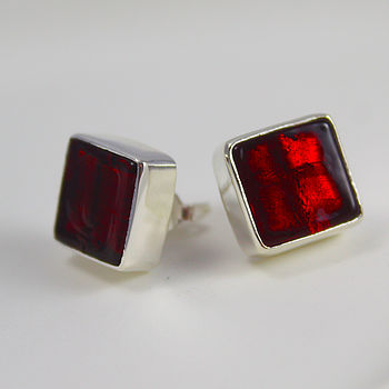 Murano Glass Square Silver Stud Earrings, 6 of 12