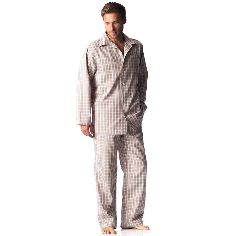 Men's Biscuit And Cream Check Pyjamas By PJ Pan | notonthehighstreet.com