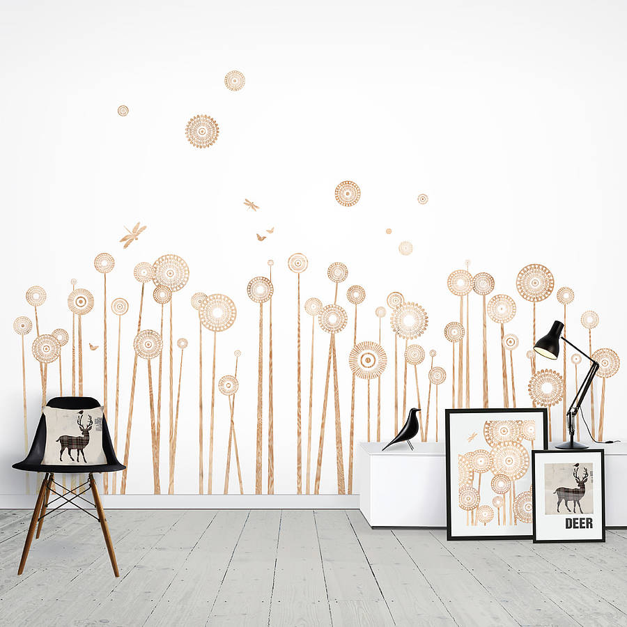Wood Print Wild Flowers Wall Stickers, 1 of 5