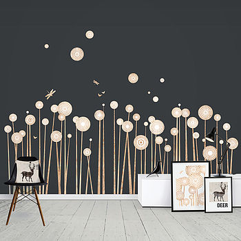Wood Print Wild Flowers Wall Stickers, 4 of 5