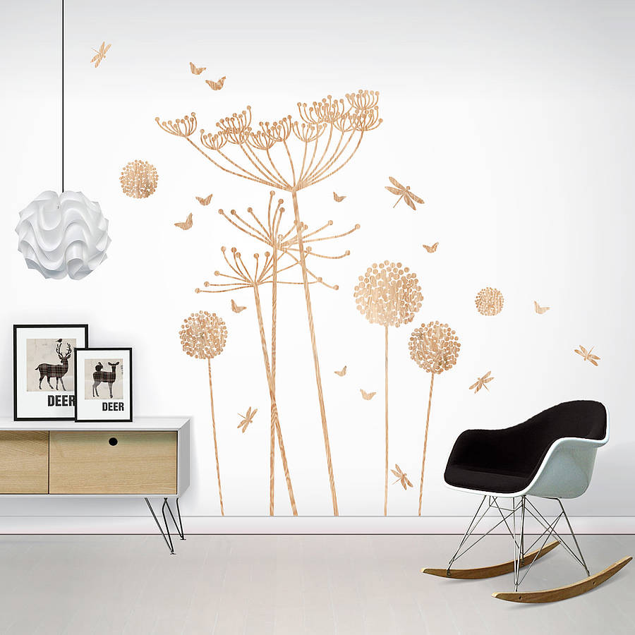 Wood Print Cowparsley Wall Stickers, 1 of 3