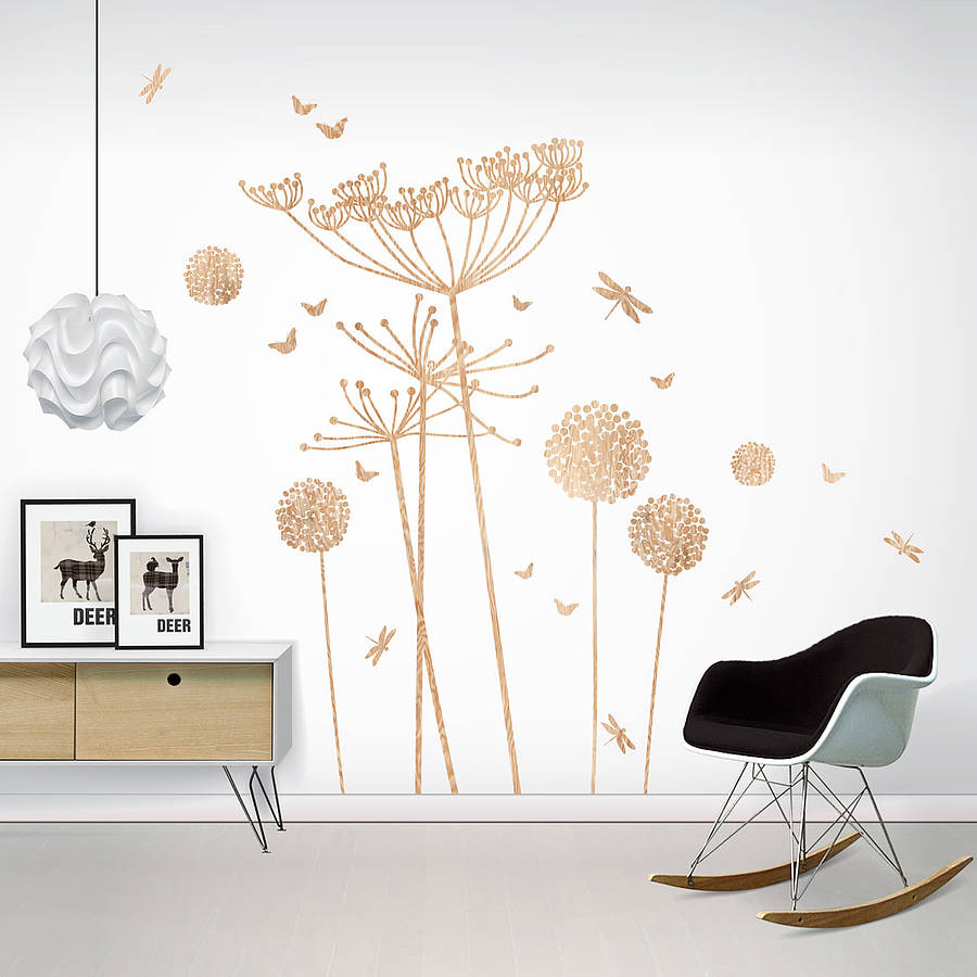 Wood Print Cowparsley Wall Stickers By funky little darlings