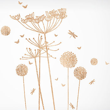 Wood Print Cowparsley Wall Stickers, 2 of 3