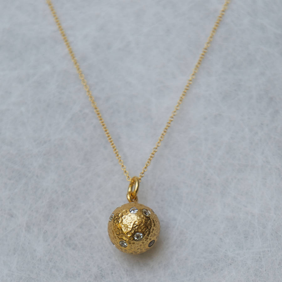 gold ball and zircon pendant necklace by rochelle shepherd jewels. gold ...