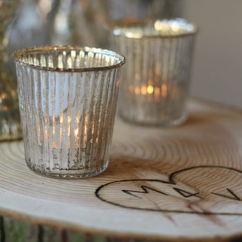 Ribbed Glass Tea Light Holders Silver, 5 of 6
