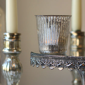 Ribbed Glass Tea Light Holders Silver, 6 of 6