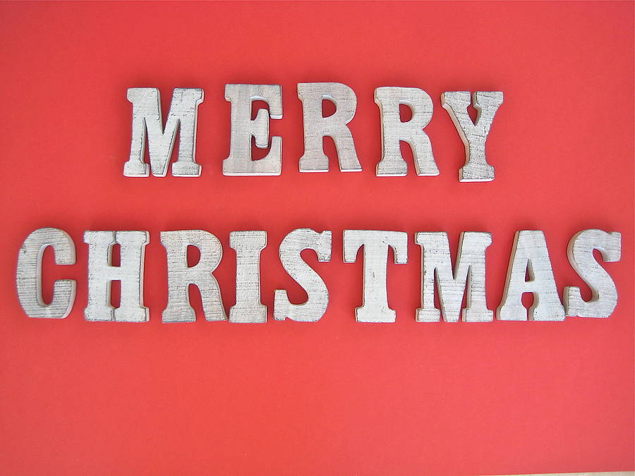 Merry Christmas Wooden Words Decoration By Chapel Cards