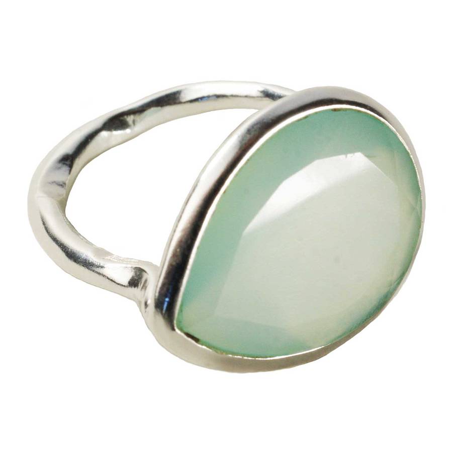 Aqua Chalcedony And Silver Pear Drop Ring By Flora Bee ...