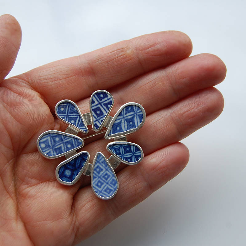 Willow Pattern Silver Flower Brooch By Tania Covo | notonthehighstreet.com