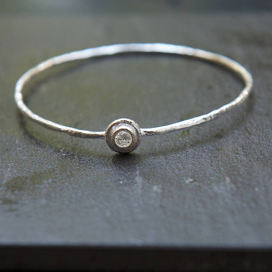 Solitaire Diamante Hammered Bangle By Rochejewels | notonthehighstreet.com