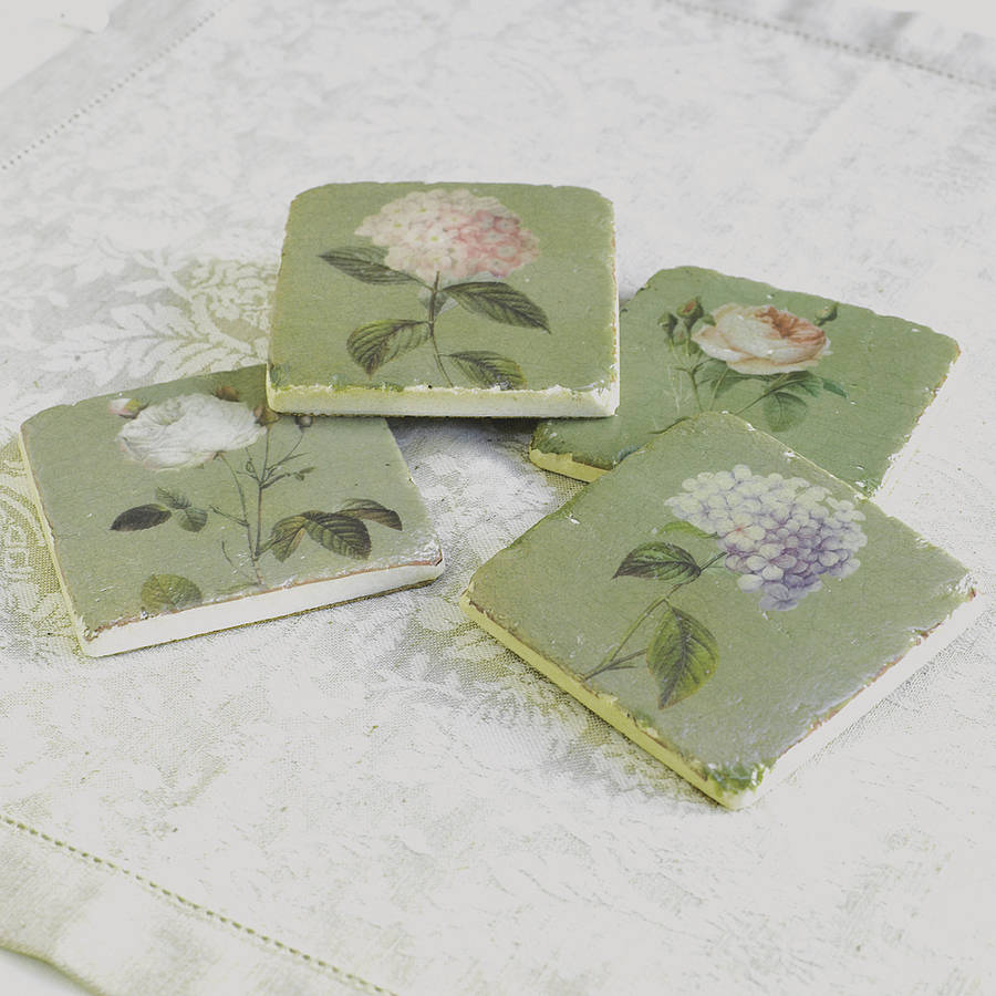 set of four ceramic garden flower coasters by dibor