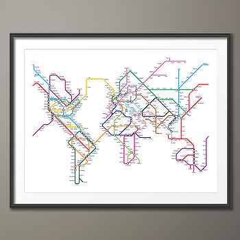 Subway Tube Metro World Map Art Print, 2 of 3