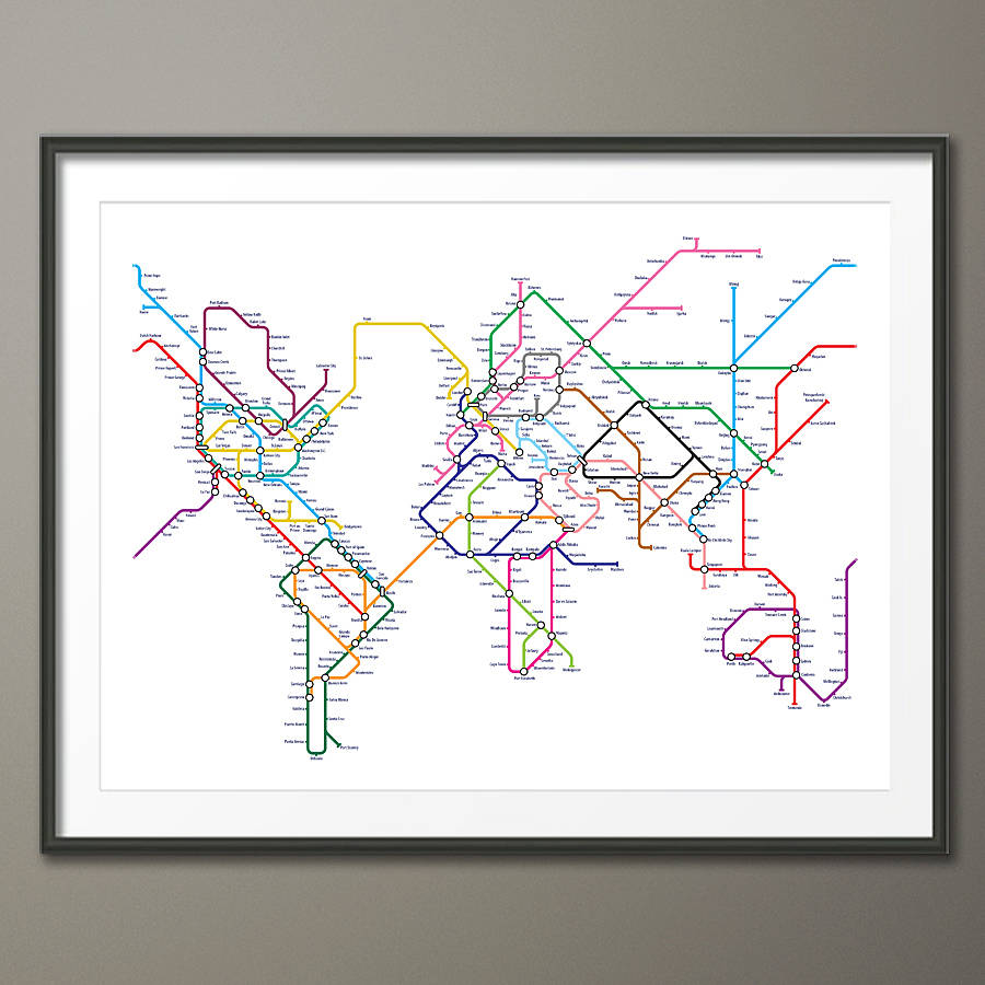 Subway Tube Metro World Map Art Print By Artpause Notonthehighstreet Com