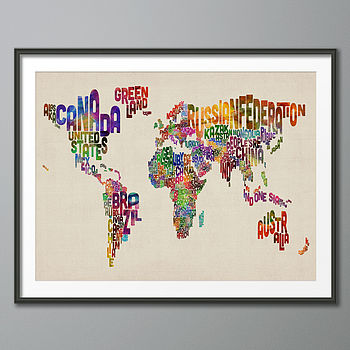 Typography World Map Art Print, 3 of 5