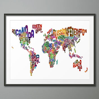 Typography World Map Art Print, 4 of 5