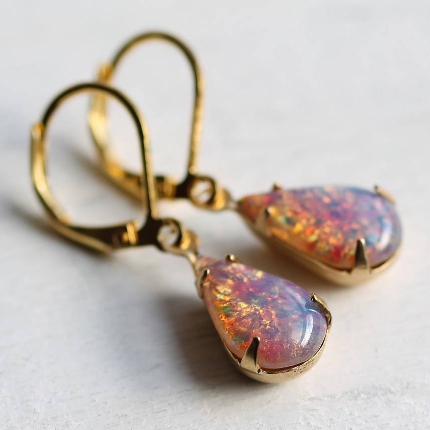 Pink Opal Earrings Teardrop, 1 of 7