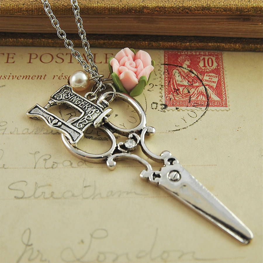 Scissors And Sewing Machine Charm Necklace, 1 of 5
