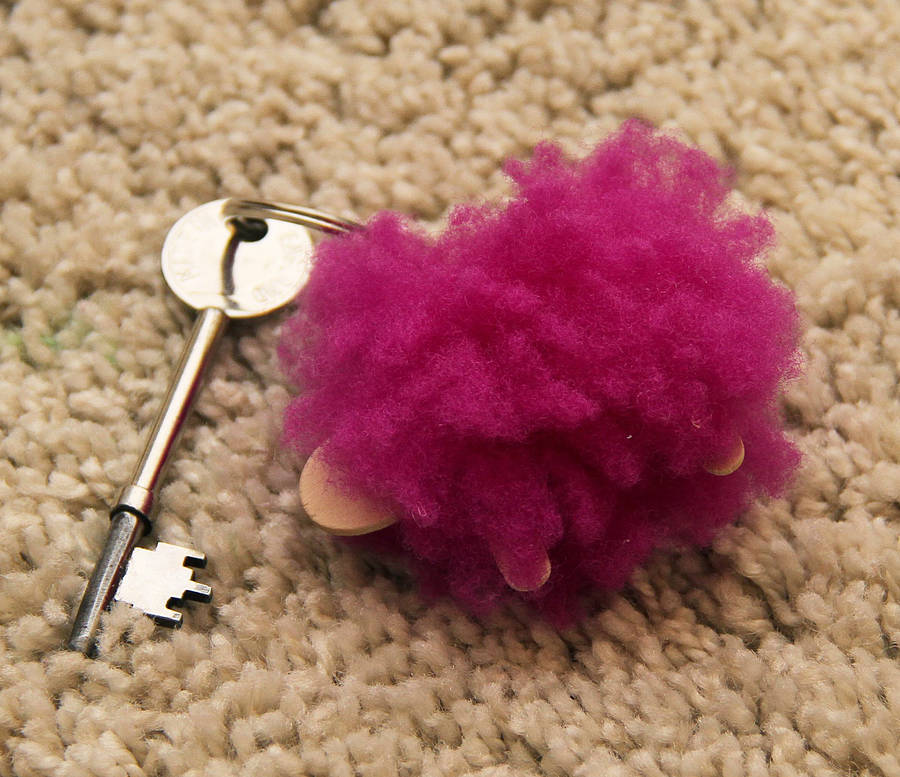 Image of Handmade Sheep Skin Key Ring, Pink/Grey/Blue