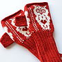 Valentine Owl Knitted Fingerless Gloves, thumbnail 1 of 6