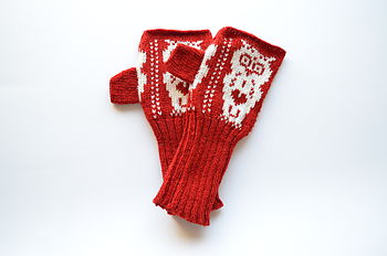 Valentine Owl Knitted Fingerless Gloves, 2 of 6