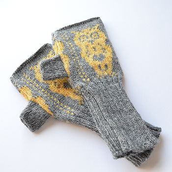 Valentine Owl Knitted Fingerless Gloves, 4 of 6