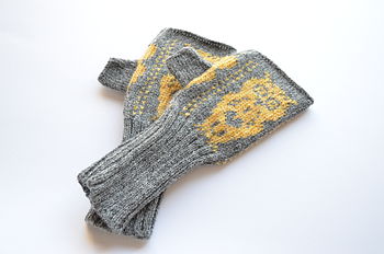 Valentine Owl Knitted Fingerless Gloves, 5 of 6