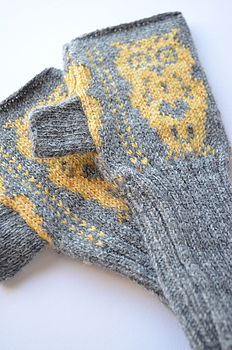Valentine Owl Knitted Fingerless Gloves, 6 of 6