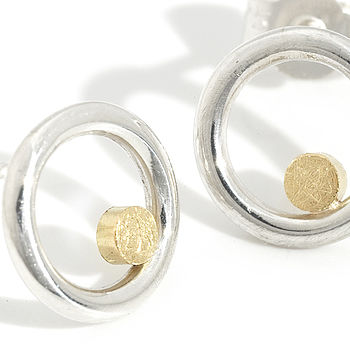 Silver Circle Earrings With Gold Detail, 2 of 3