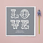 'Love' Personalised Wedding/Anniversary Print, thumbnail 1 of 6