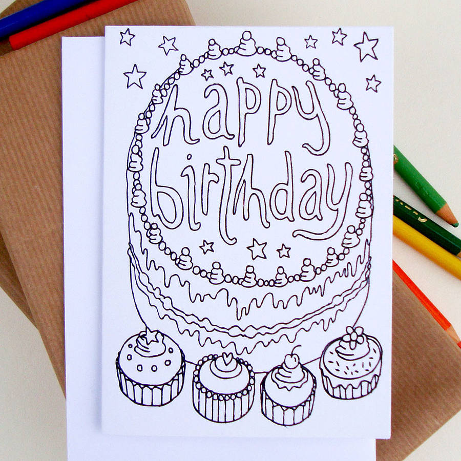 Birthday Cake Colouring In Card By Nic Farrell Illustration ...
