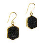 Hex Gem Earrings Black Druzy And Gold, thumbnail 1 of 2
