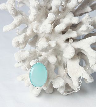 Solid Silver Necklace With Aqua Chalcedony Pendant, 2 of 5