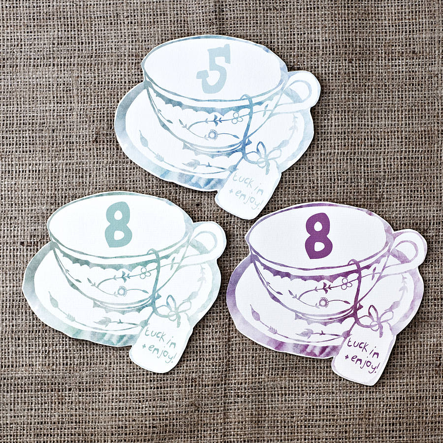tea cup table numbers by julia eastwood