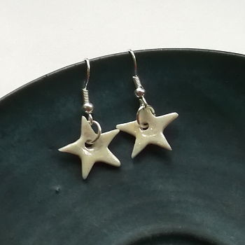 Handmade Porcelain Star Dangle Earrings, 2 of 4