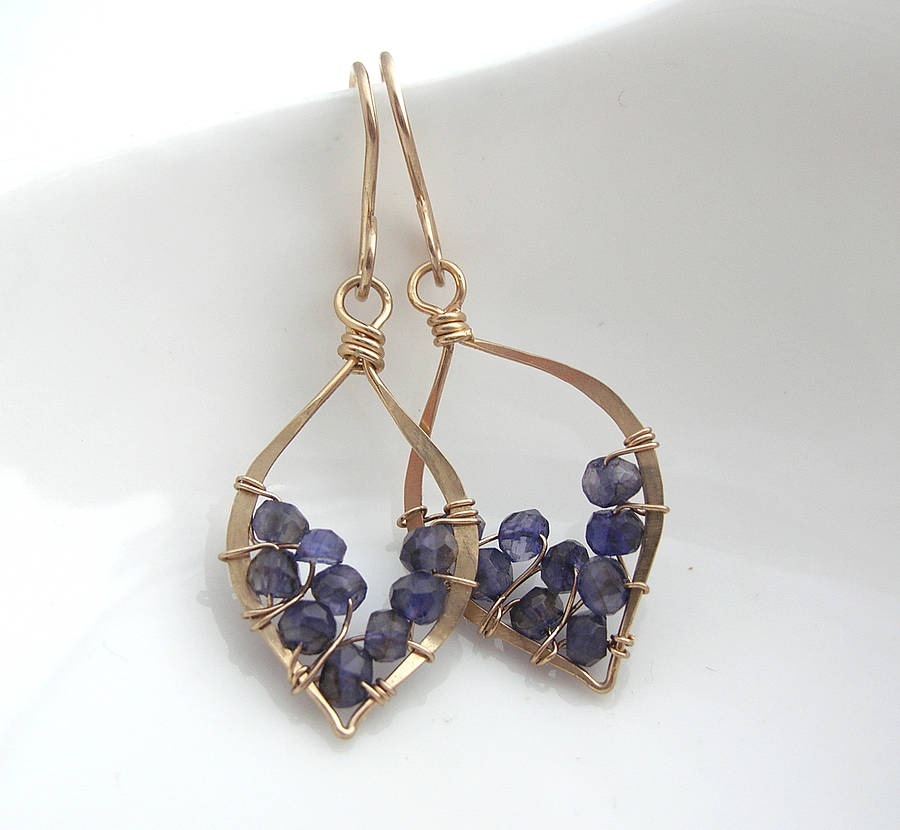 Iolite Leaf Hoop Earrings By Sarah Hickey