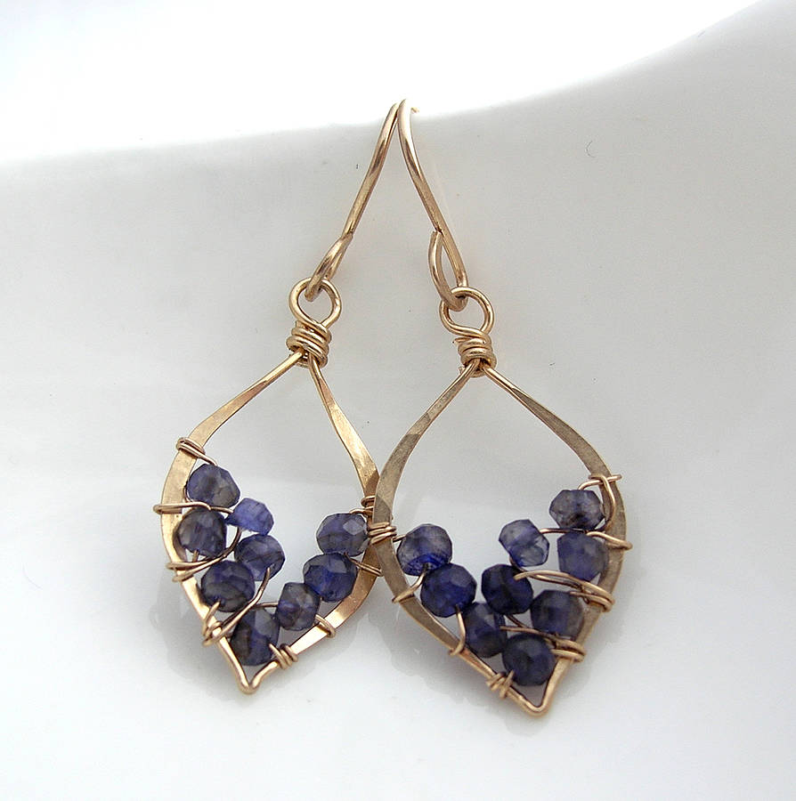 Iolite Leaf Hoop Earrings By Sarah Hickey