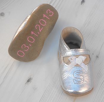 Personalised Silver Leather Baby Shoes, 4 of 7