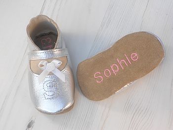 Personalised Silver Leather Baby Shoes, 5 of 7