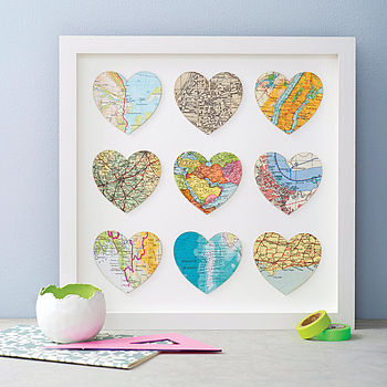 Wedding Anniversary Nine Map Hearts Wall Art Gift, 6 of 12