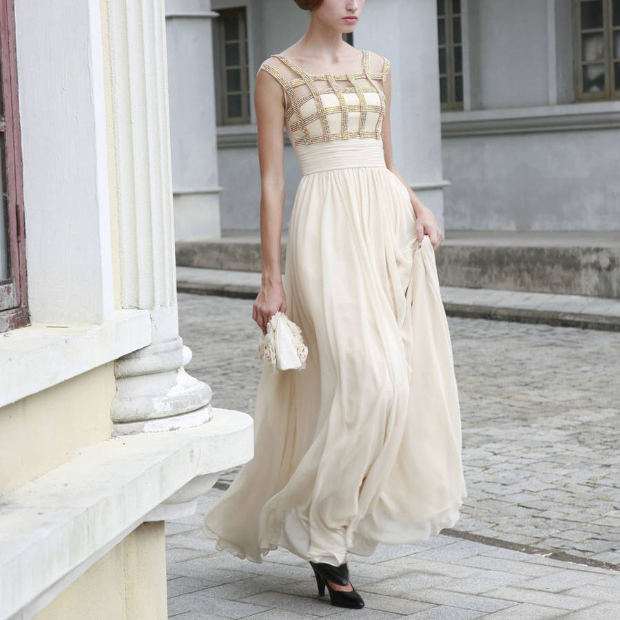 Ivory Evening Dress With Gold Stripes By Elliot Claire London |  notonthehighstreet.com